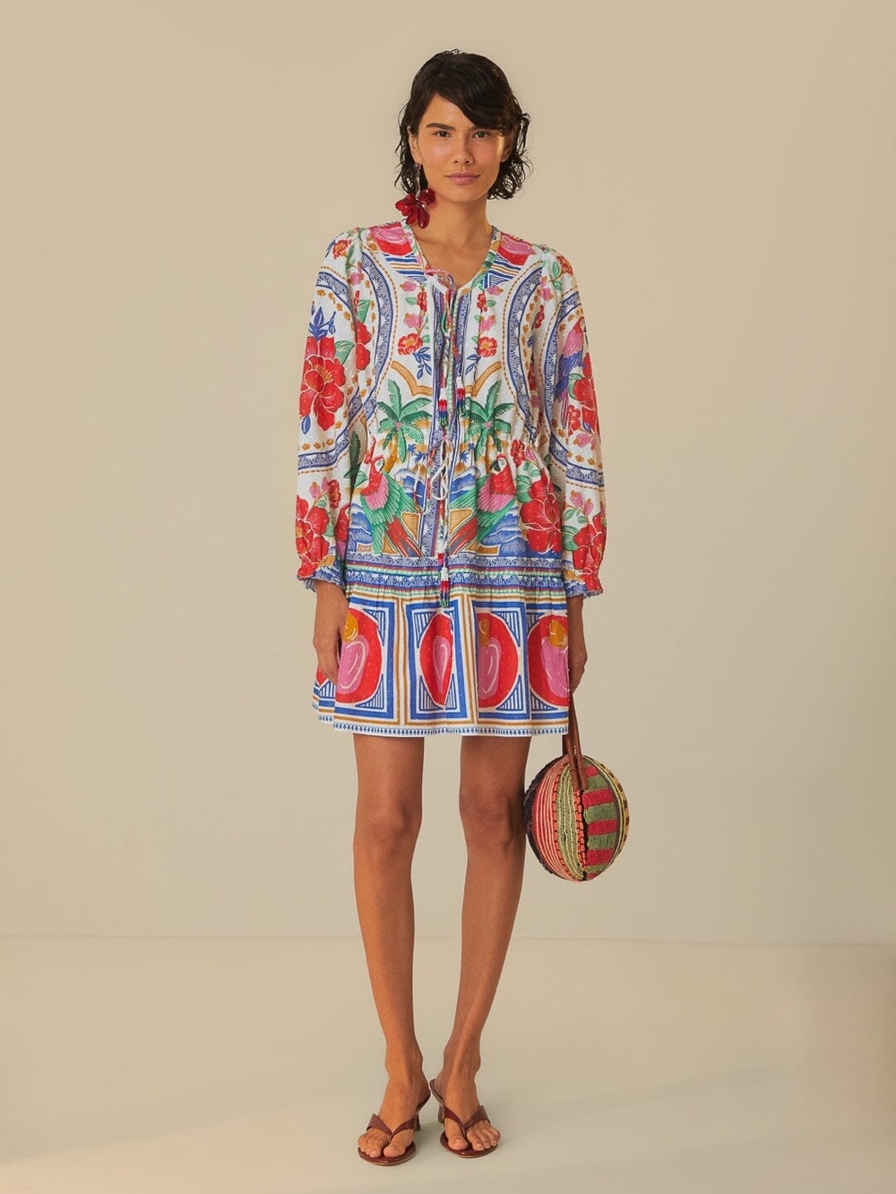🦜 🌺 Farm Rio Flowers and parrots Mini Beach Dress XS 🌅 🏝️